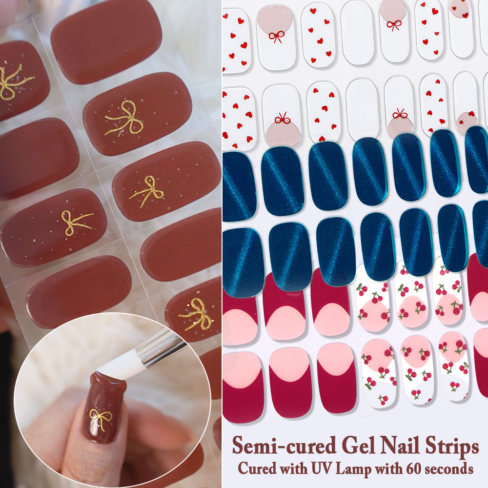 Uv Lamp Nail Resin - Stiker Kuku Gel Semi-Cured 16 Tips