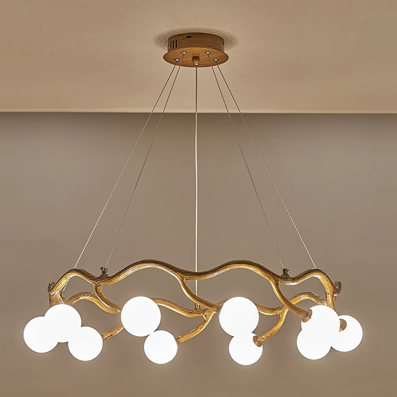 Resin Art On Wood - Lampu Gantung Kayu Kaca Putih Modern