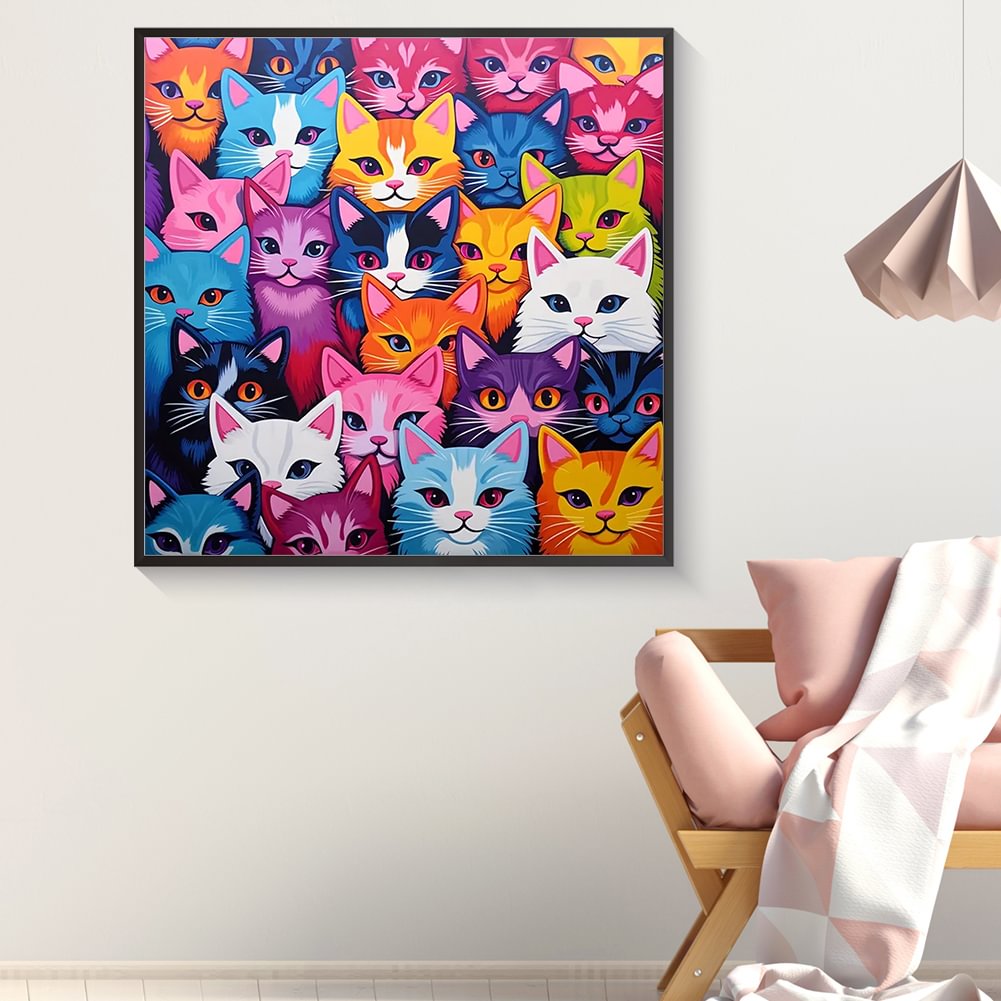 Resin Art Baby - Lukisan Berlian Keluarga Kucing Bayi Warna-warni