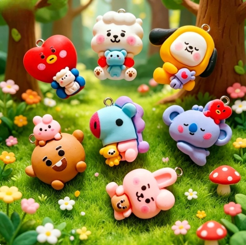 7pcs BT21 Resin Kartun Charm A - Resin Art Calligraphy ulasan dan harga