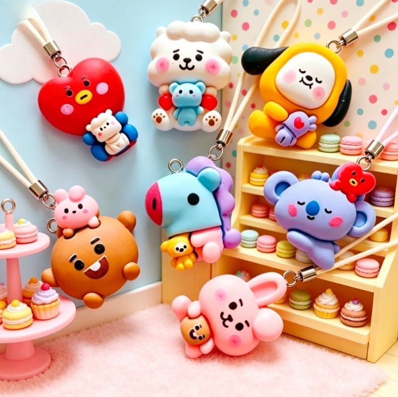7pcs BT21 Resin Kartun Charm A - Resin Art Calligraphy ulasan dan harga