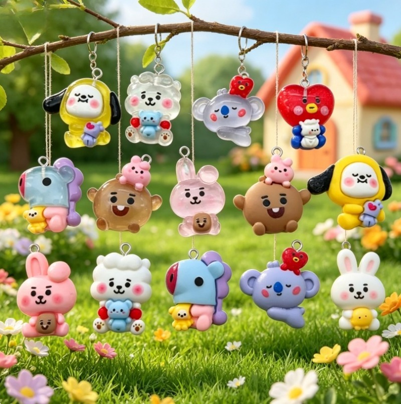 7pcs BT21 Resin Kartun Charm A - Resin Art Calligraphy ulasan dan harga